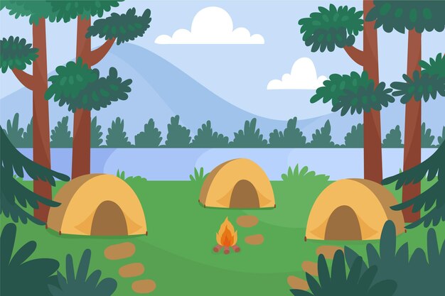 Camping area landscape illustration