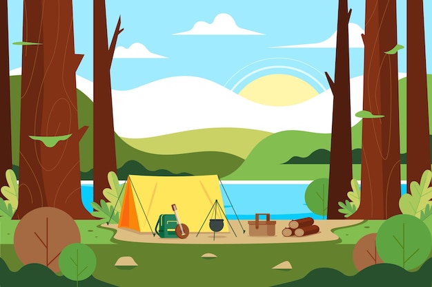 Camping area landscape illustration