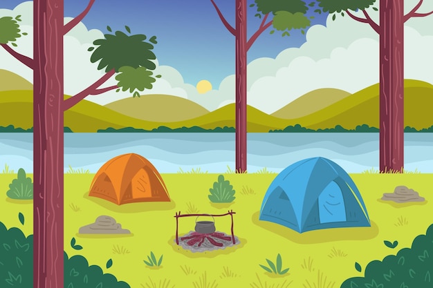 Camping area landscape illustration