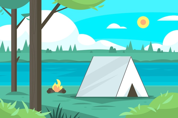 Free Vector camping area landscape illustration