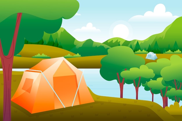 Camping area landscape with tent