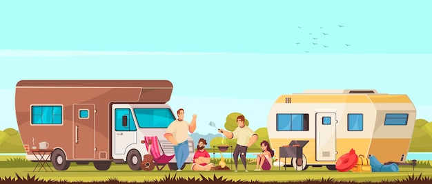 Free vector camping cartoon composition