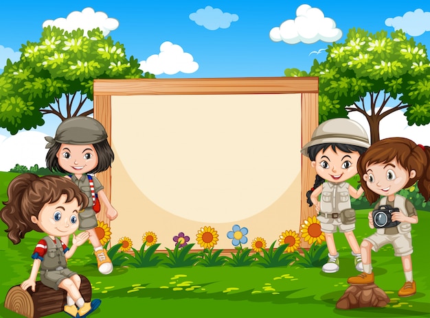 Camping girl in nature banner