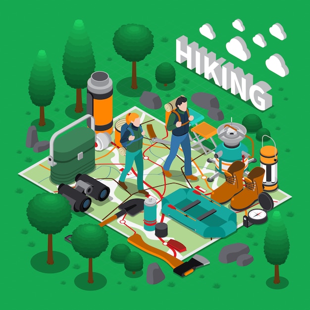 Free vector camping isometric composition