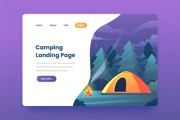 Camping landing page template with tent