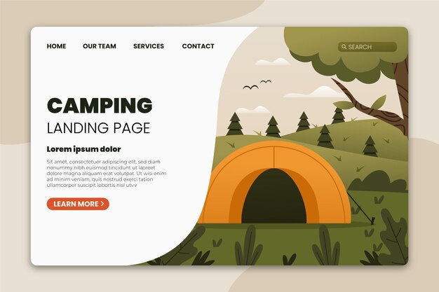 Camping landing page template with tent