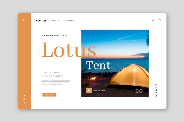 Free Vector camping landing page with photo