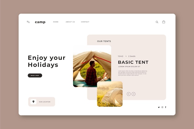 Free Vector camping landing page with photos