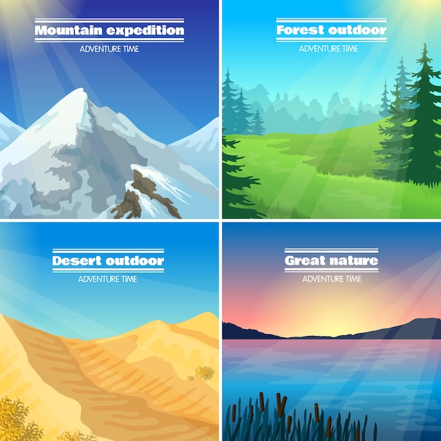 Camping Landscapes 4 Flat Icons Square