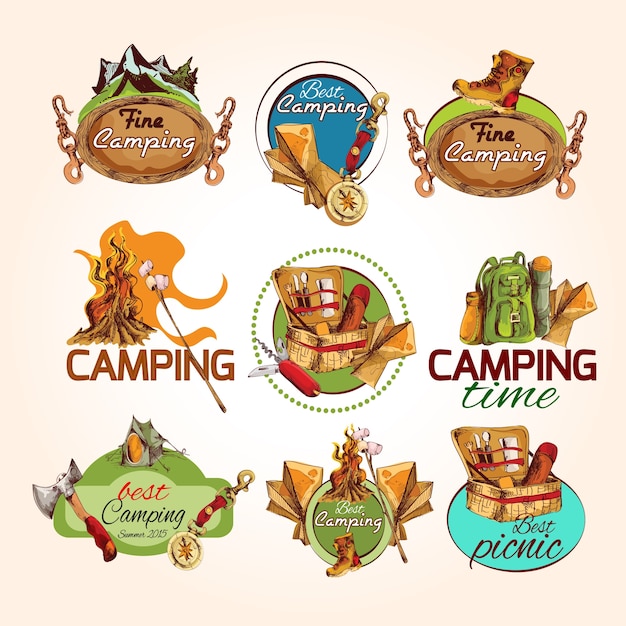 Free Vector camping sketch emblems