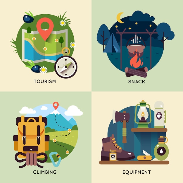 Camping Square Illustration Set