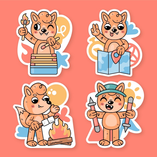 Camping stickers collection with fred the fox