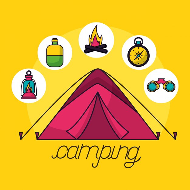 Camping trip elements in flat style