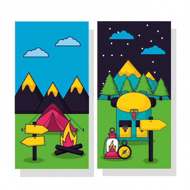 Free Vector camping trip in flat style illustration set