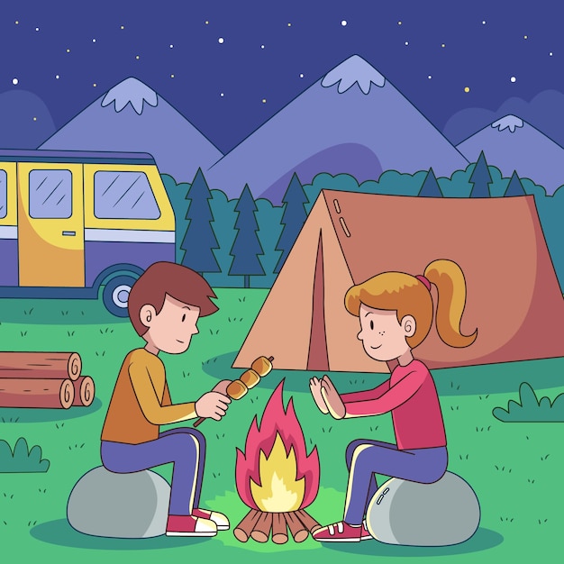 Camping with a caravan concept