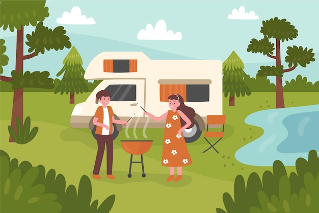 Camping with a caravan