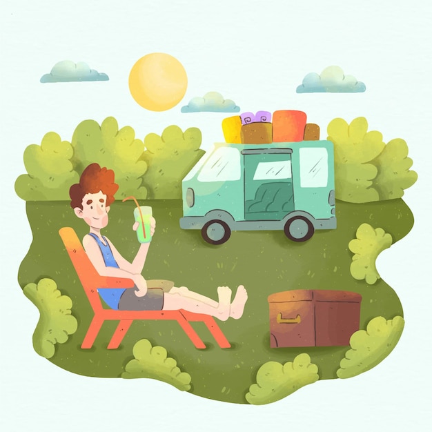 Free Vector camping with a caravan