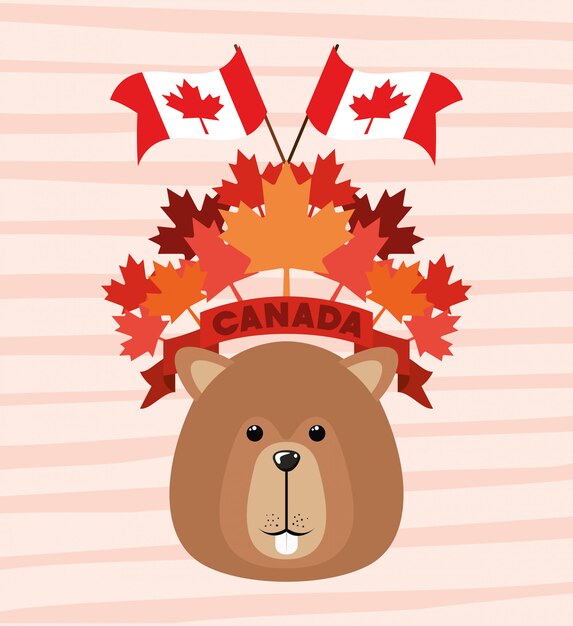 Canada day with beaver and maple leaf 