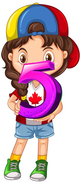 Canadian girl wearing cap holding math number five