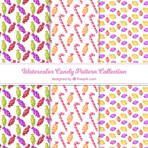 Candies patterns collection in watercolor style