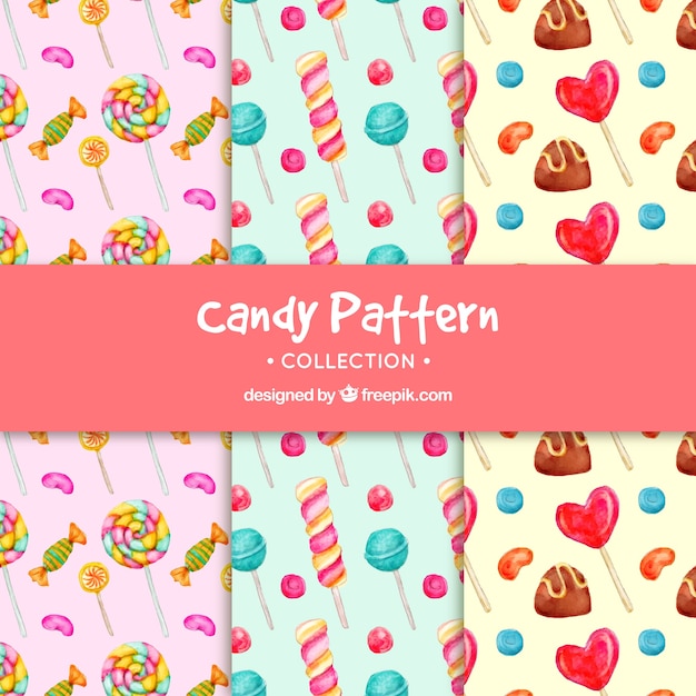 Free Vector candies patterns collection in watercolor style