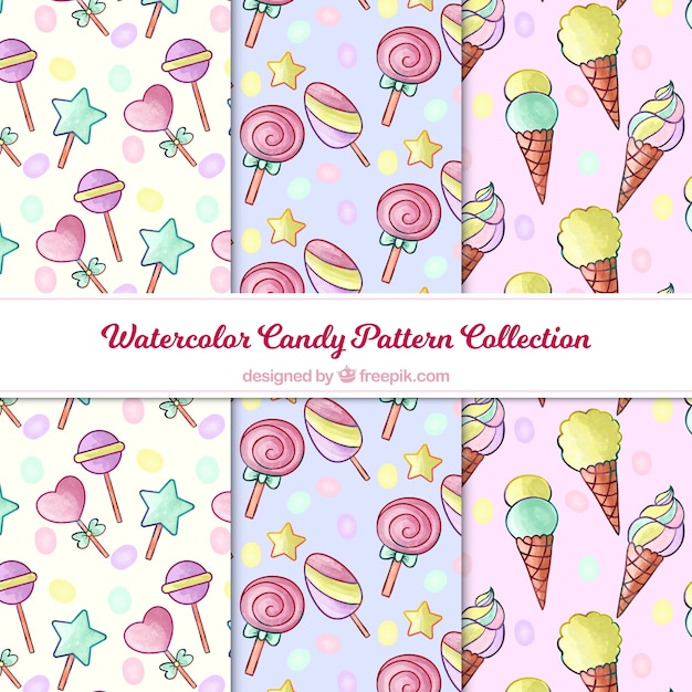 Candies patterns collection in watercolor style