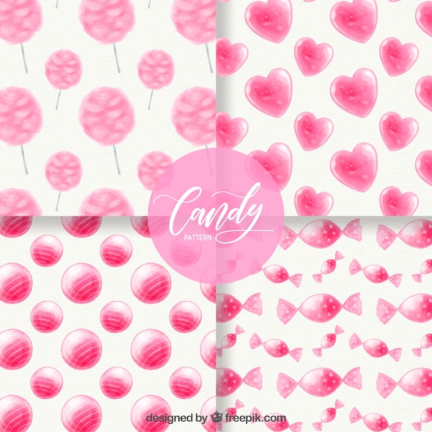 Candies patterns collection in watercolor style