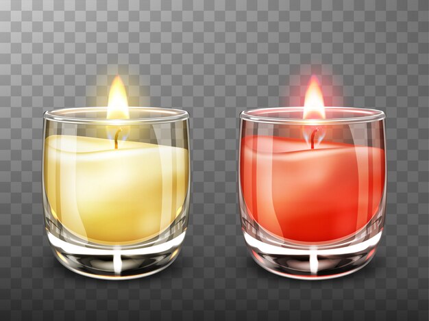 Candle in glass jar realistic illustration