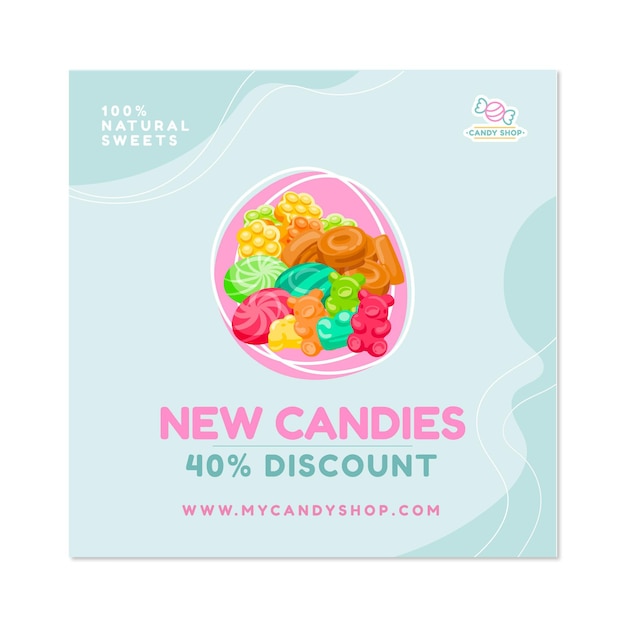 Free Vector candy shop flyer square