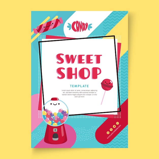 Candy shop flyer template with illustrations