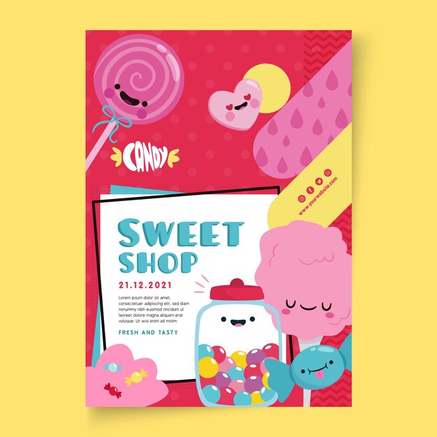 Candy shop poster template with illustrations