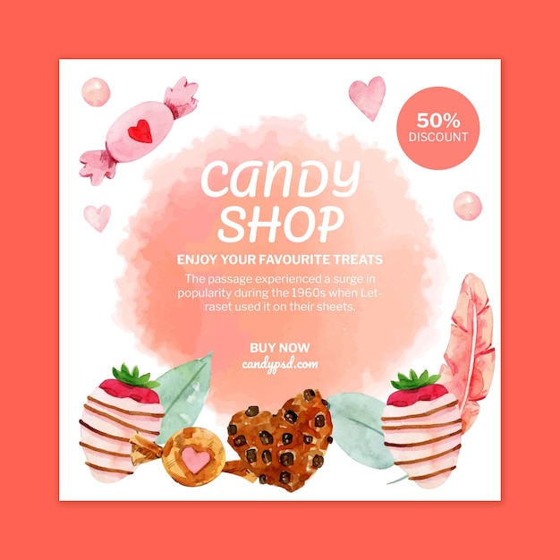 Free Vector candy shop square flyer template