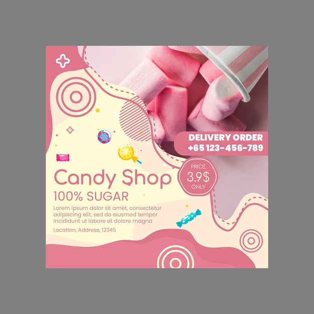 Free vector candy shop squared flyer template