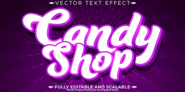 Free vector candy shop text effect editable pink and sweet customizable font style