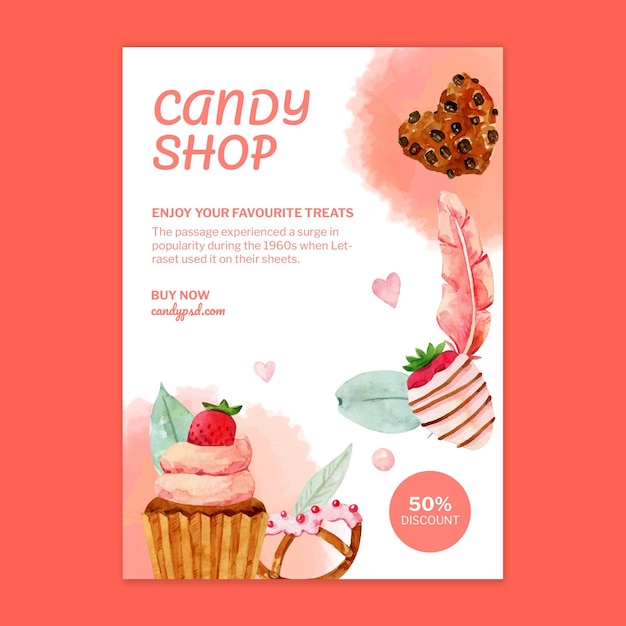 Free Vector candy shop vertical flyer template