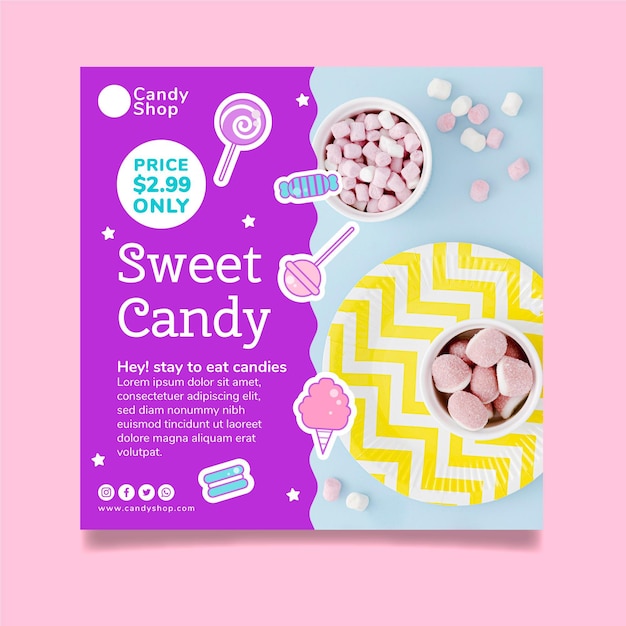 Free Vector candy store square flyer template