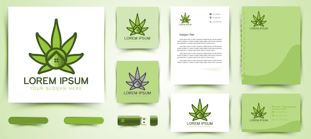 Cannabis leaf and house logo and business branding template Designs Inspiration Isolated on White Background