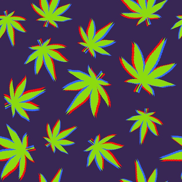 Free vector cannabis leaves pattern with glitch effect