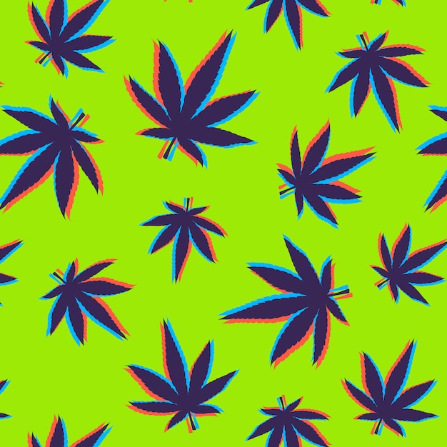 Free Vector cannabis leaves pattern with glitch effect