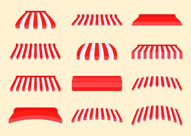 Free Vector canopies or awnings of different shapes vector illustrations set