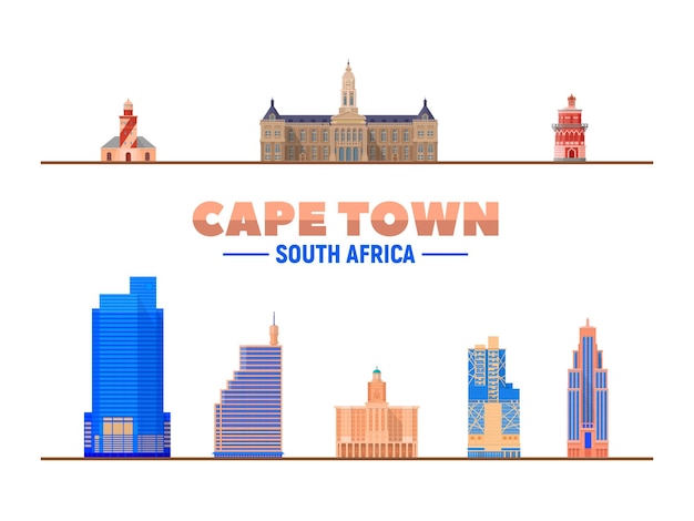 Free Vector cape town landmarks on a white background isolated objects flat vector illustration business travel and tourism concept with modern buildings image for banner or web site