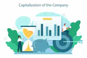 Free vector capitalization of a company concept appraisal of company stocks multiplied by the market price for those shares business investing and financial success idea isolated flat vector illustration