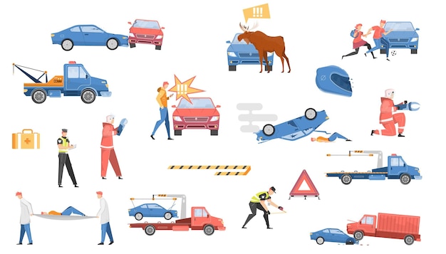 Free vector car accident set with help symbols flat isolated vector illustration