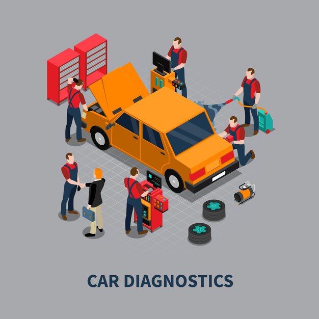 Car Diagnostic Auto Center Isometric Composition 