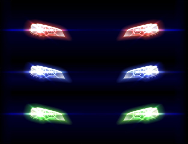 Free Vector car front lights in different color shades on black