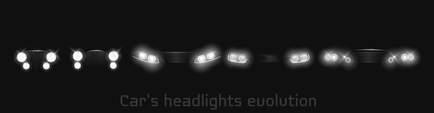 Free Vector car headlights evolution, glowing front headlamps banner