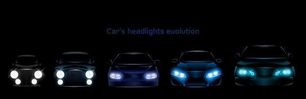 Free Vector car headlights evolution, glowing front headlamps banner