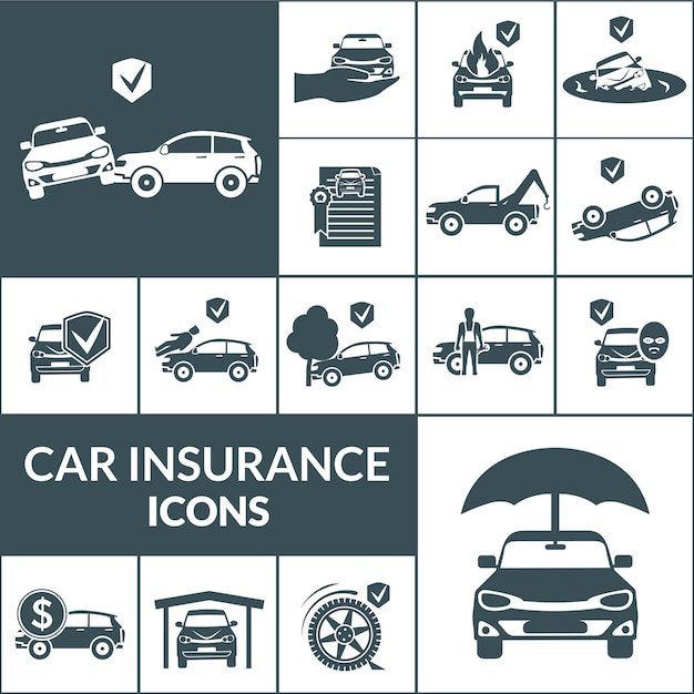 Car Insurance Icons Black