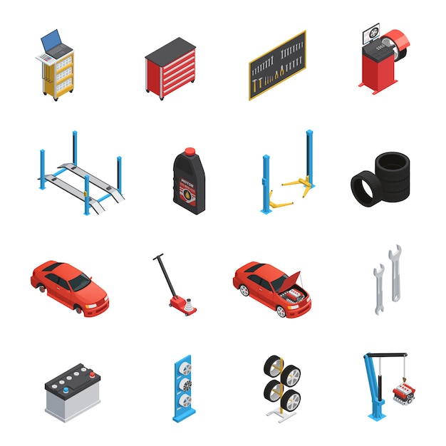 Car Maintenance Service Isometric elements 