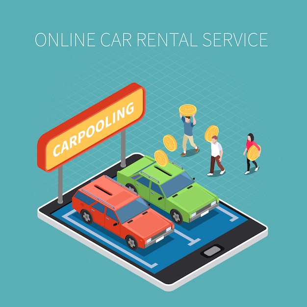 Free Vector car rental isometric concept with online service symbols